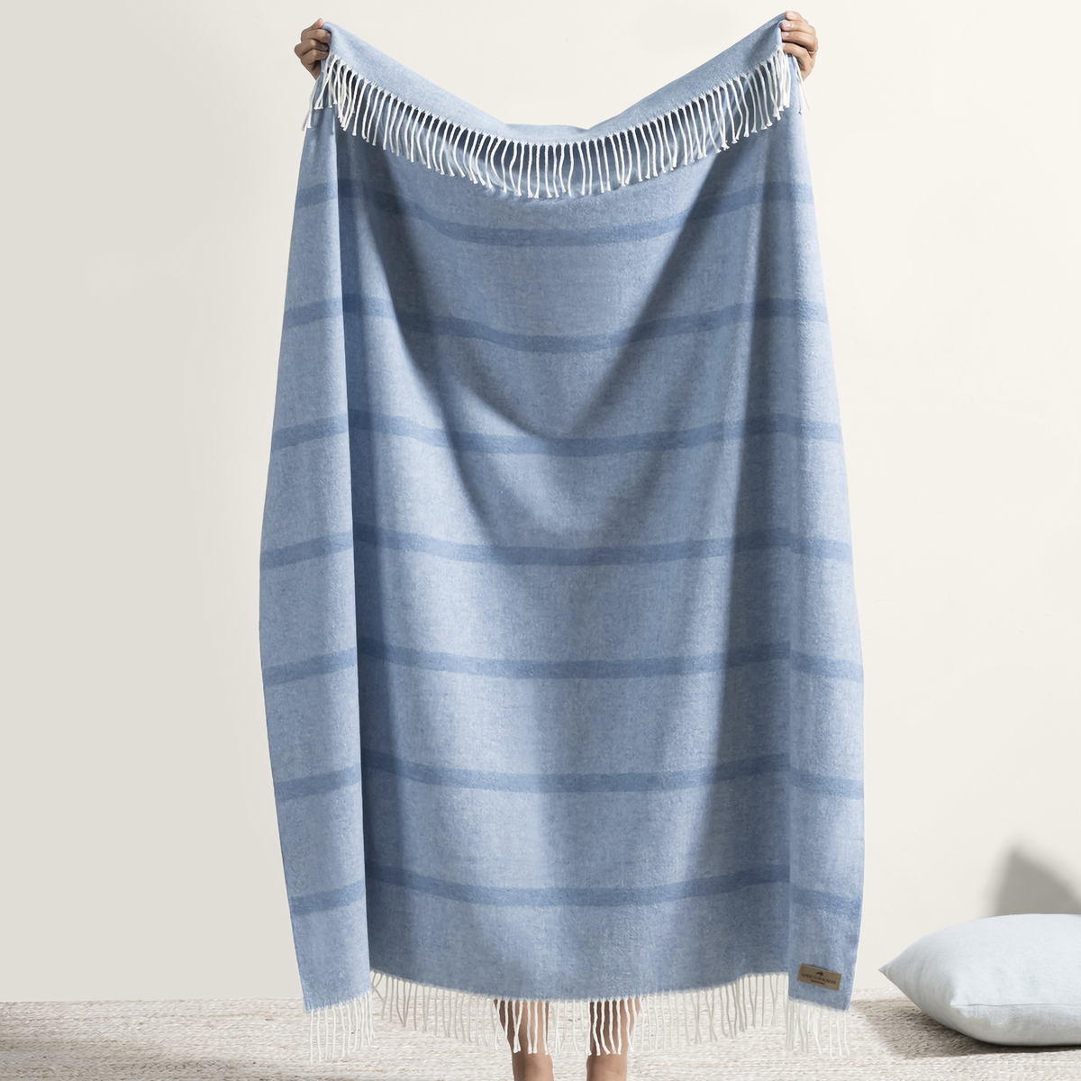 Hanging Lands Downunder Montauk Stripe Herringbone Throws in Blue Denim Color