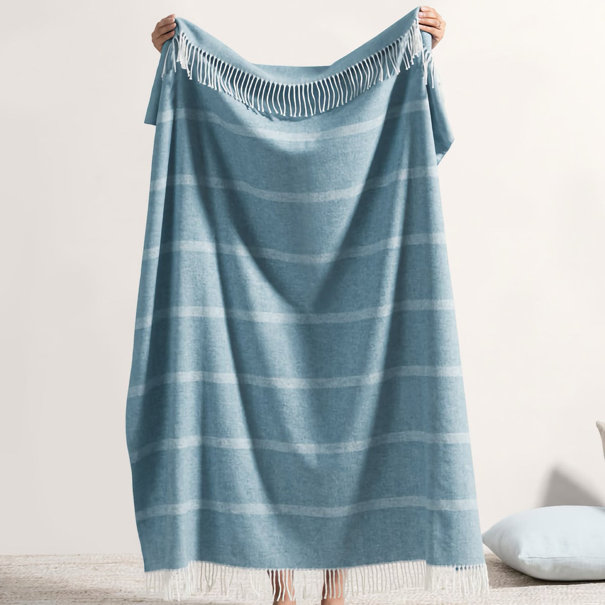 Reverse of Lands Downunder Montauk Stripe Herringbone Throws in Lake Color