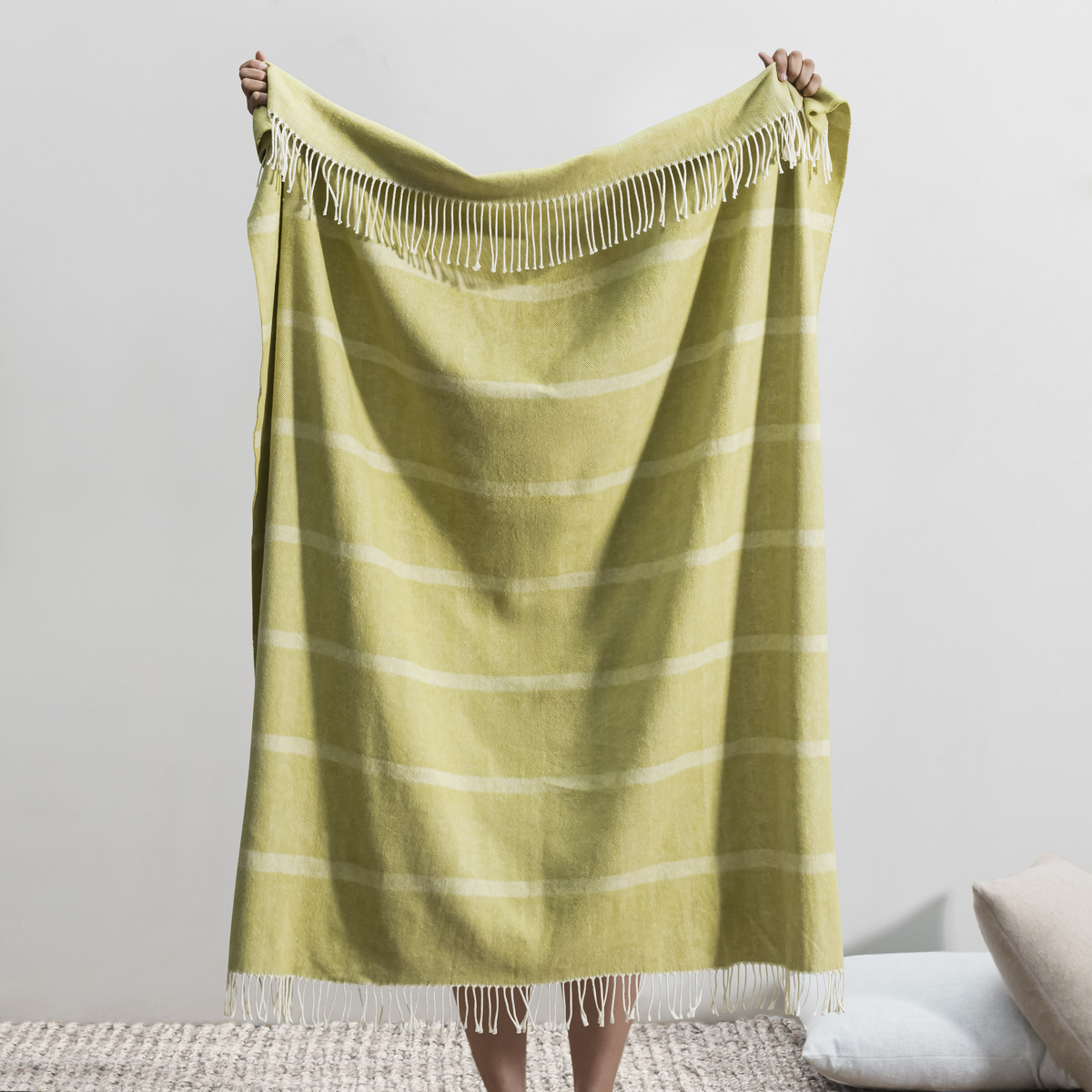 Reverse of Lands Downunder Montauk Stripe Herringbone Throws in Lemongrass Color