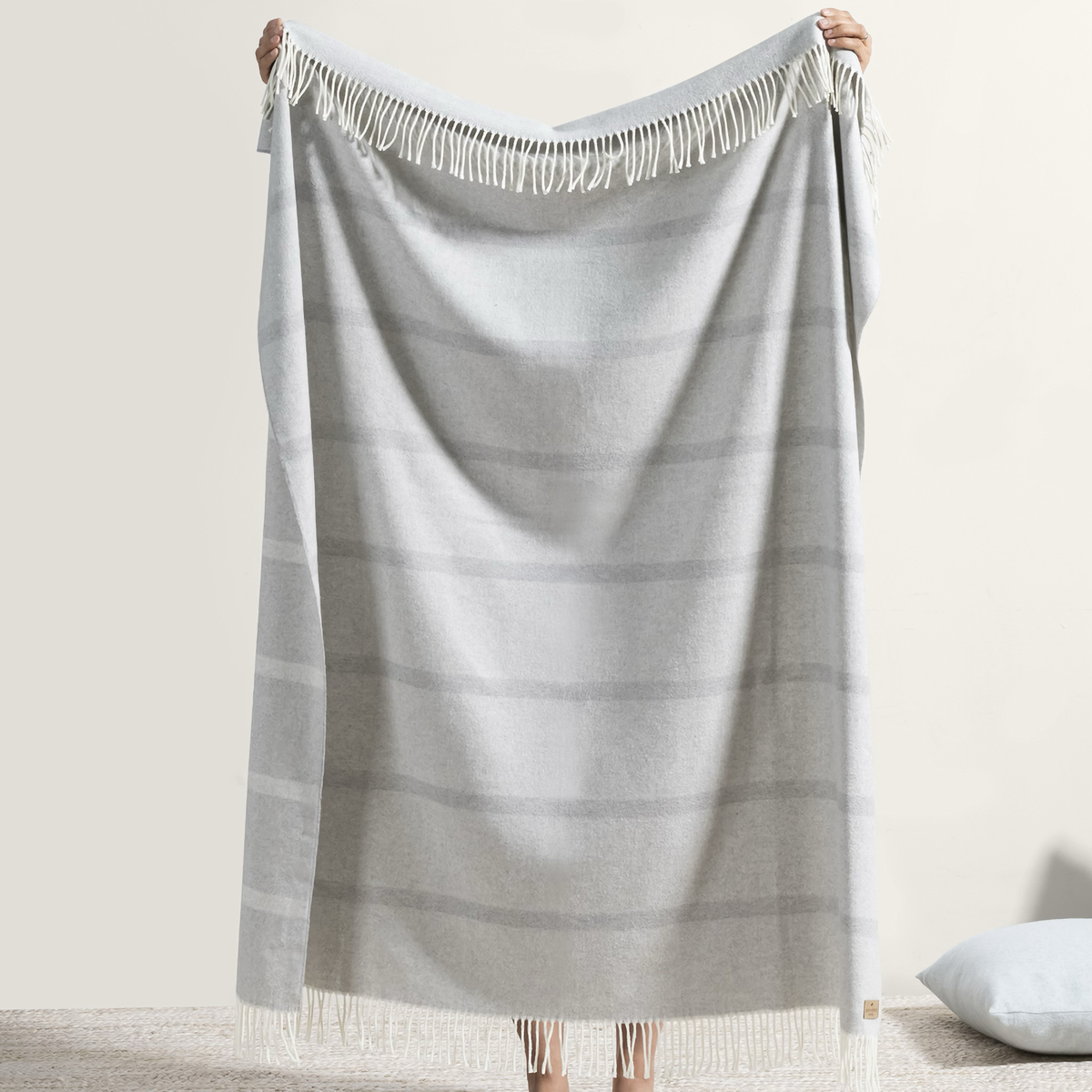 Hanging Lands Downunder Montauk Stripe Herringbone Throws in Light Gray Color