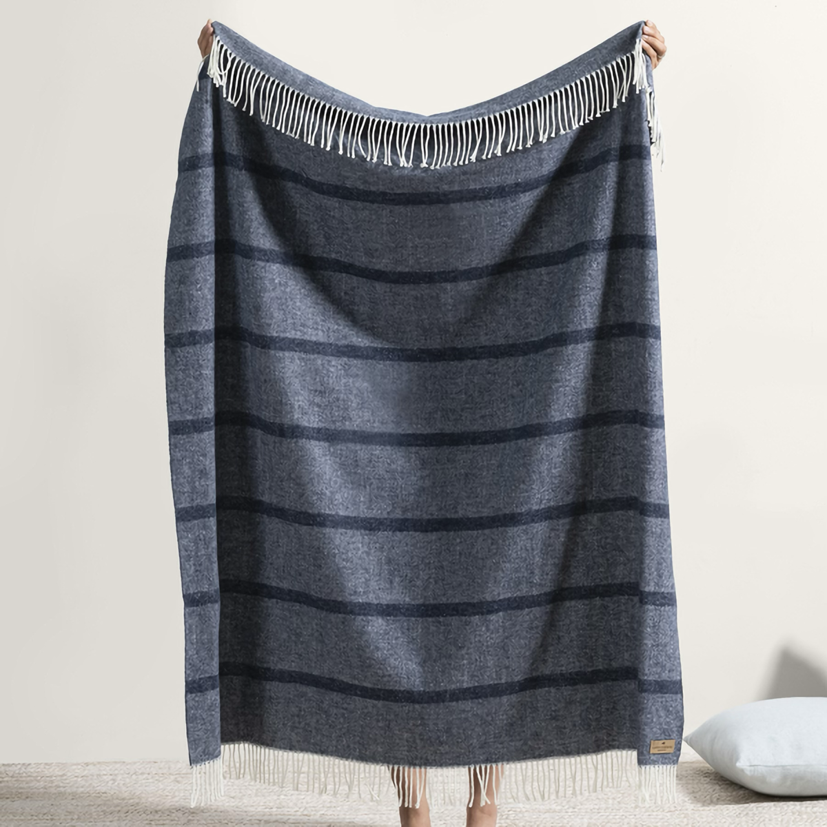 Hanging Lands Downunder Montauk Stripe Herringbone Throws in Navy Color