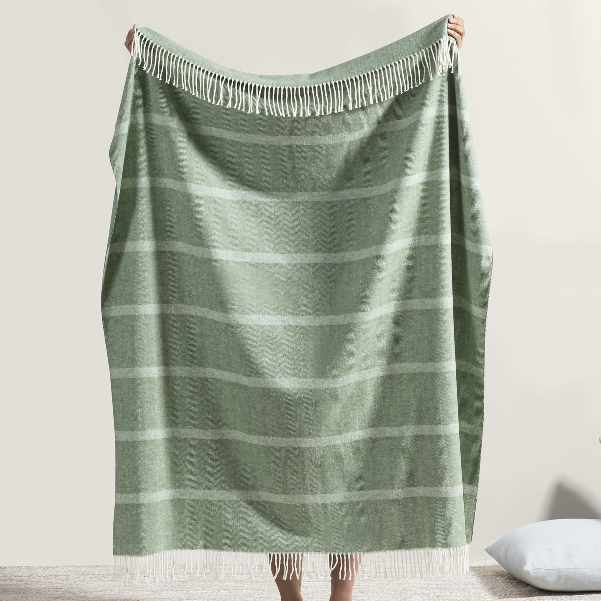 Reverse of Lands Downunder Montauk Stripe Herringbone Throws in Olive Color