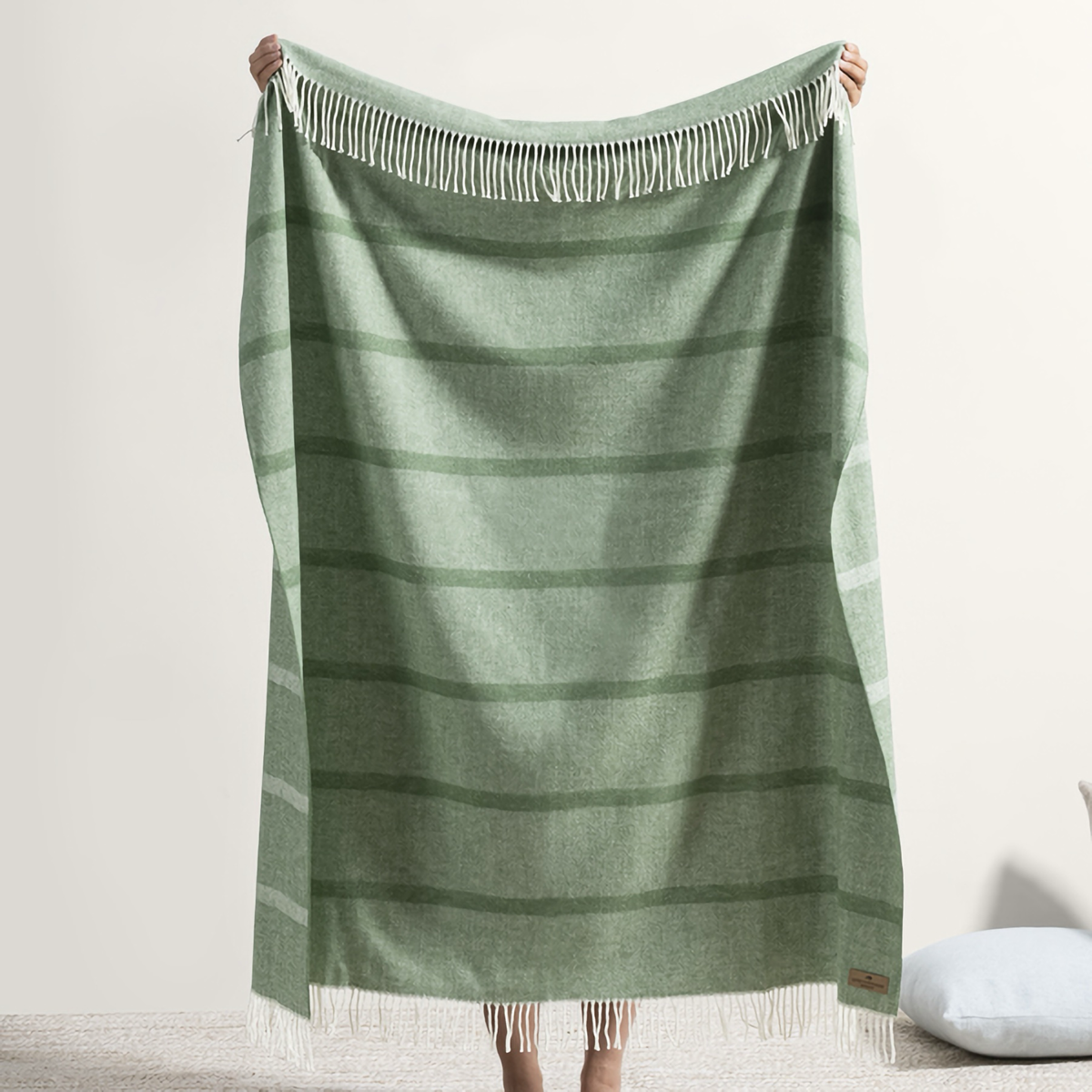 Hanging Lands Downunder Montauk Stripe Herringbone Throws in Olive Color