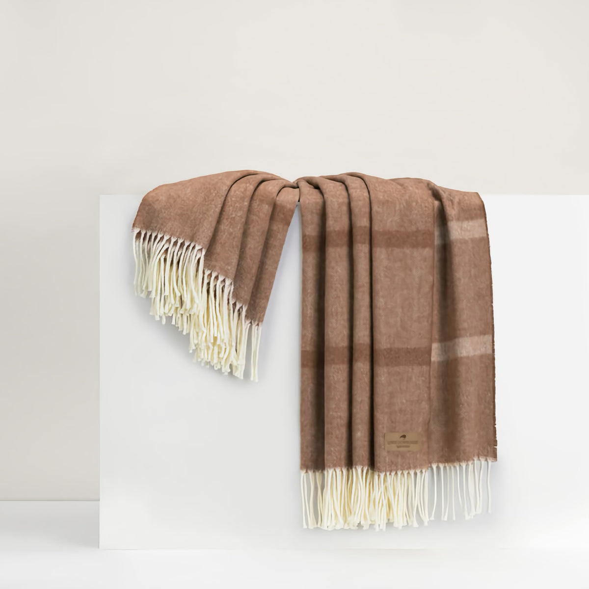 Draped Lands Downunder Montauk Stripe Herringbone Throws in Saddle Color