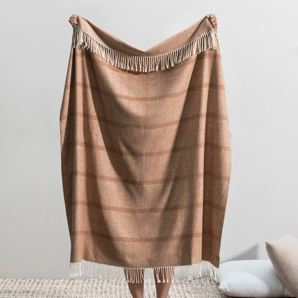 Hanging Lands Downunder Montauk Stripe Herringbone Throws in Saddle Color