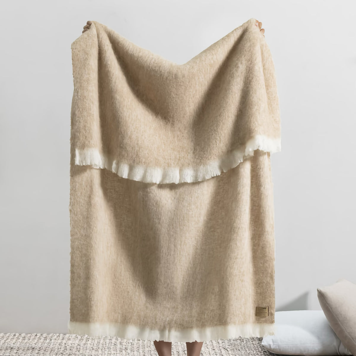 Hanging Lands Downunder New Zealand Alpaca Throw in Sand color