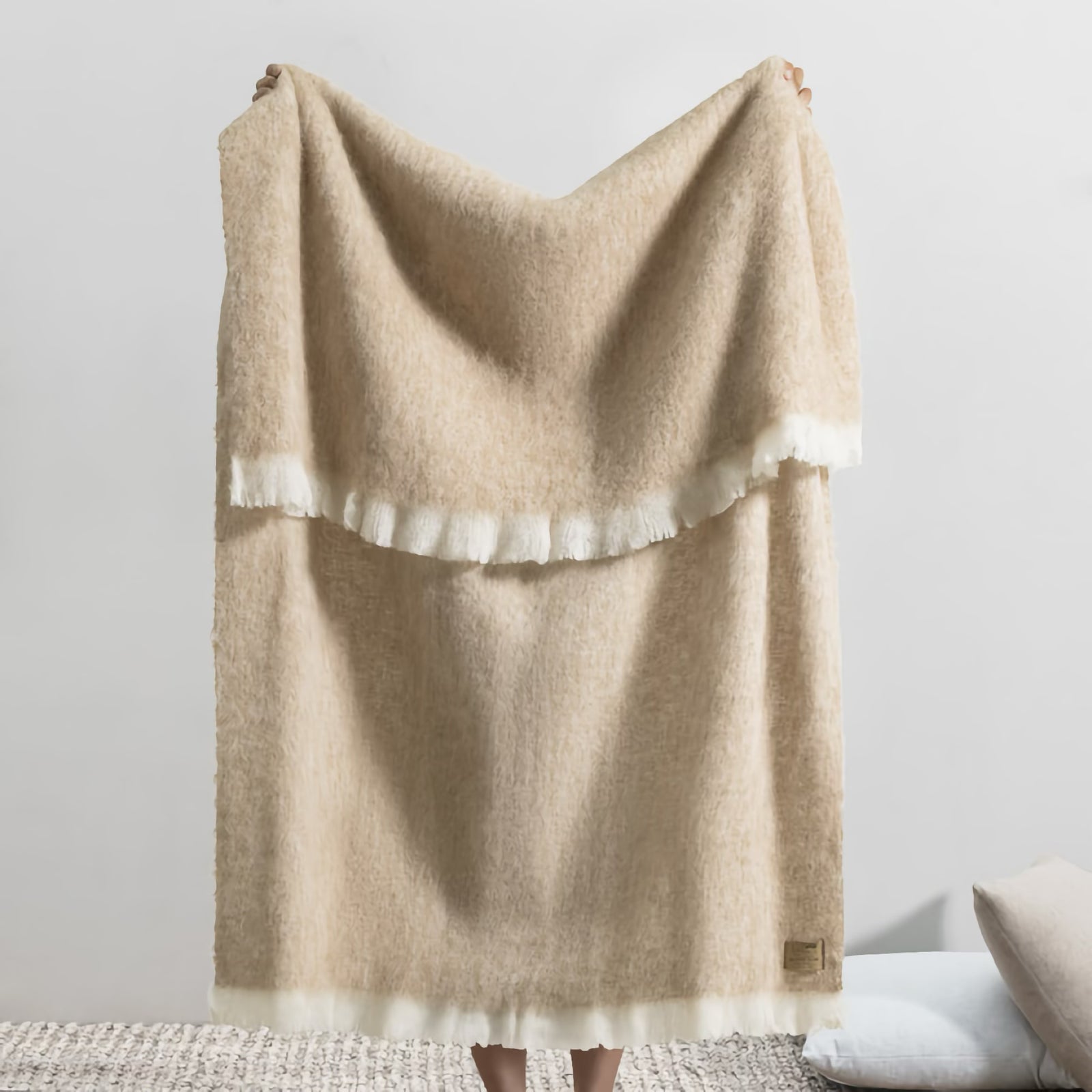 Lands Downunder New Zealand Alpaca Throw in Sand color