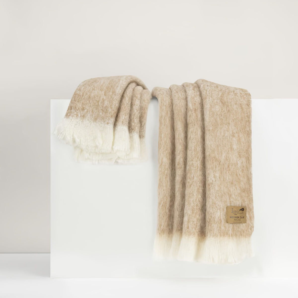 Lands Downunder New Zealand Alpaca Throw in Sand color