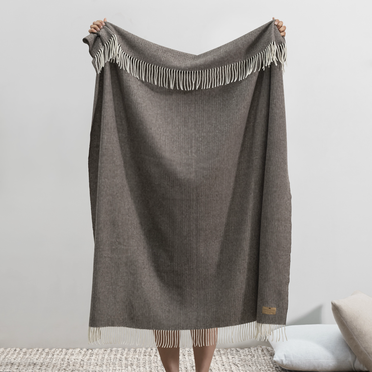 Hanging Lands Downunder Pinstripe Cashmere Throw in Mocha Color