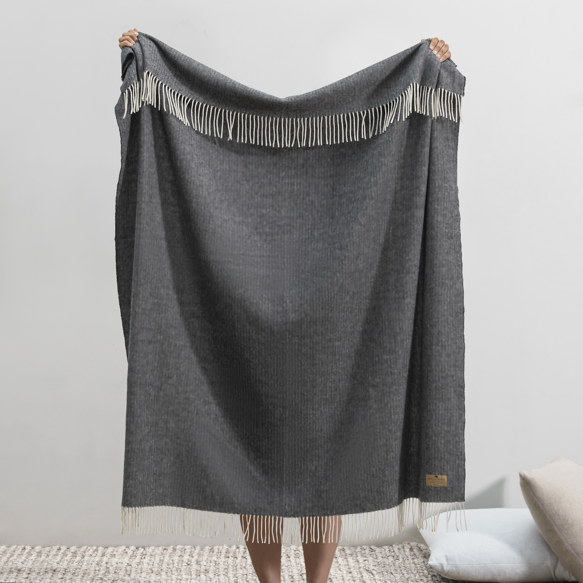 Hanging Lands Downunder Pinstripe Cashmere Throw in Onyx Color