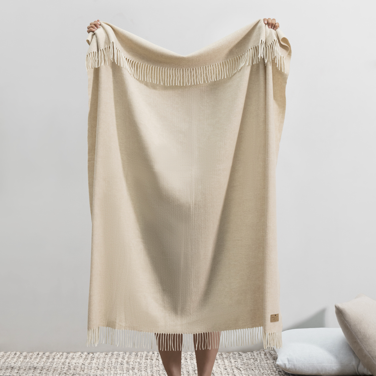 Hanging Lands Downunder Pinstripe Cashmere Throw in Sand Color