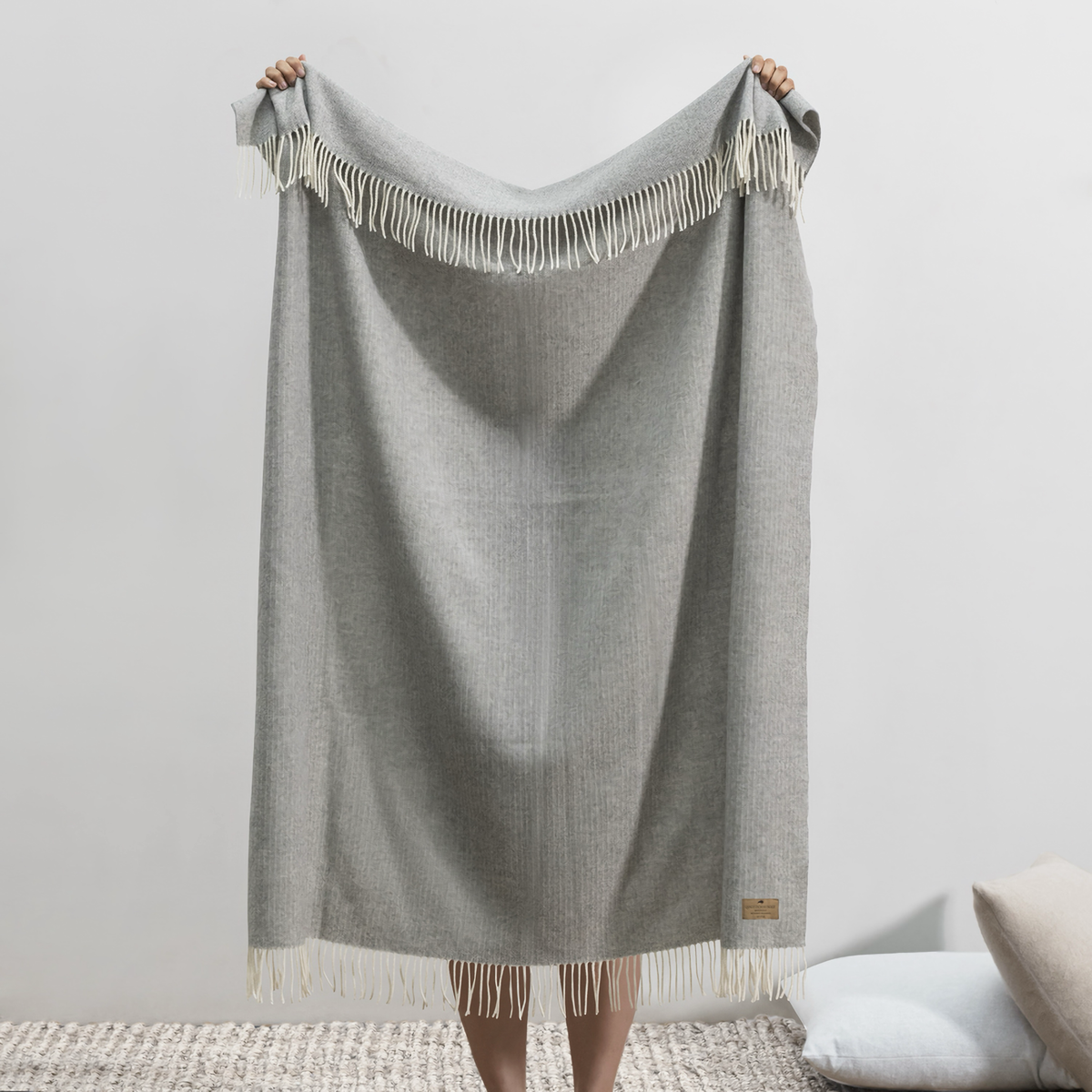 Hanging Lands Downunder Pinstripe Cashmere Throw in Silver Color