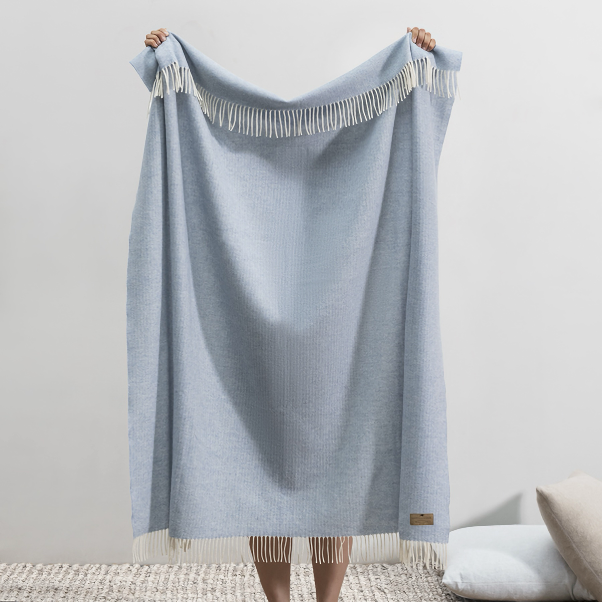 Hanging Lands Downunder Pinstripe Cashmere Throw in Sky Color