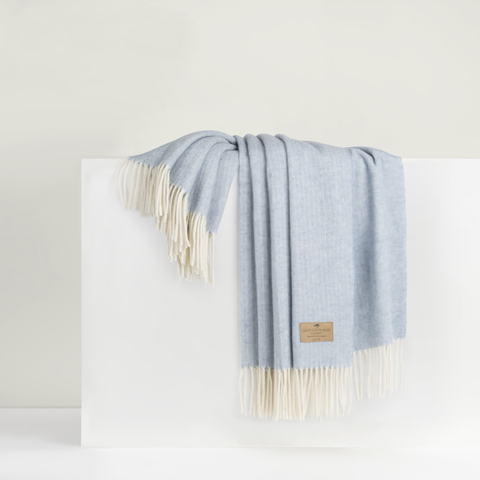 Lands Downunder Pinstripe Cashmere Throw - Sky Blue featured image