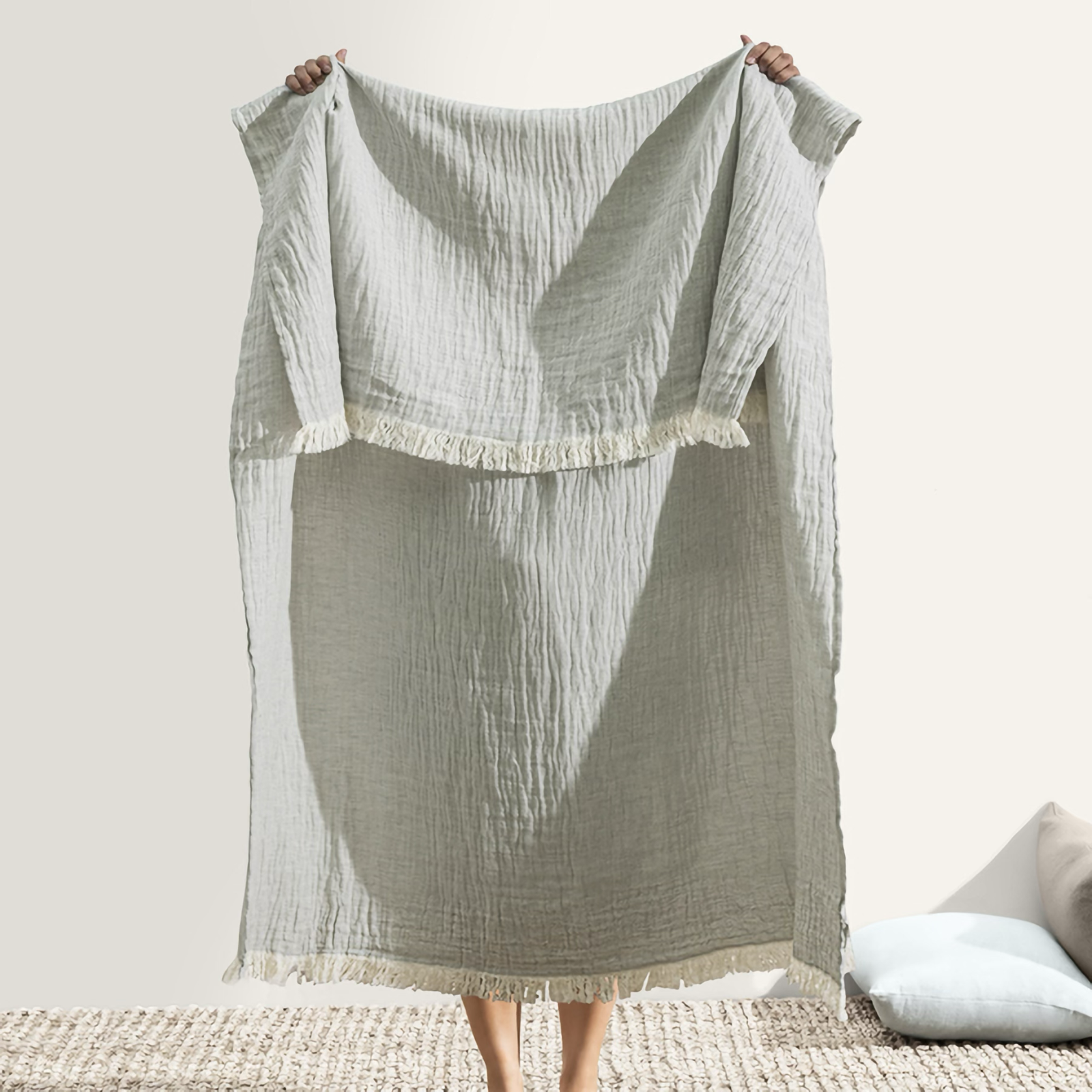 Folded Lands Downunder Soho Cotton Linen Throw in Arctic Blue Color