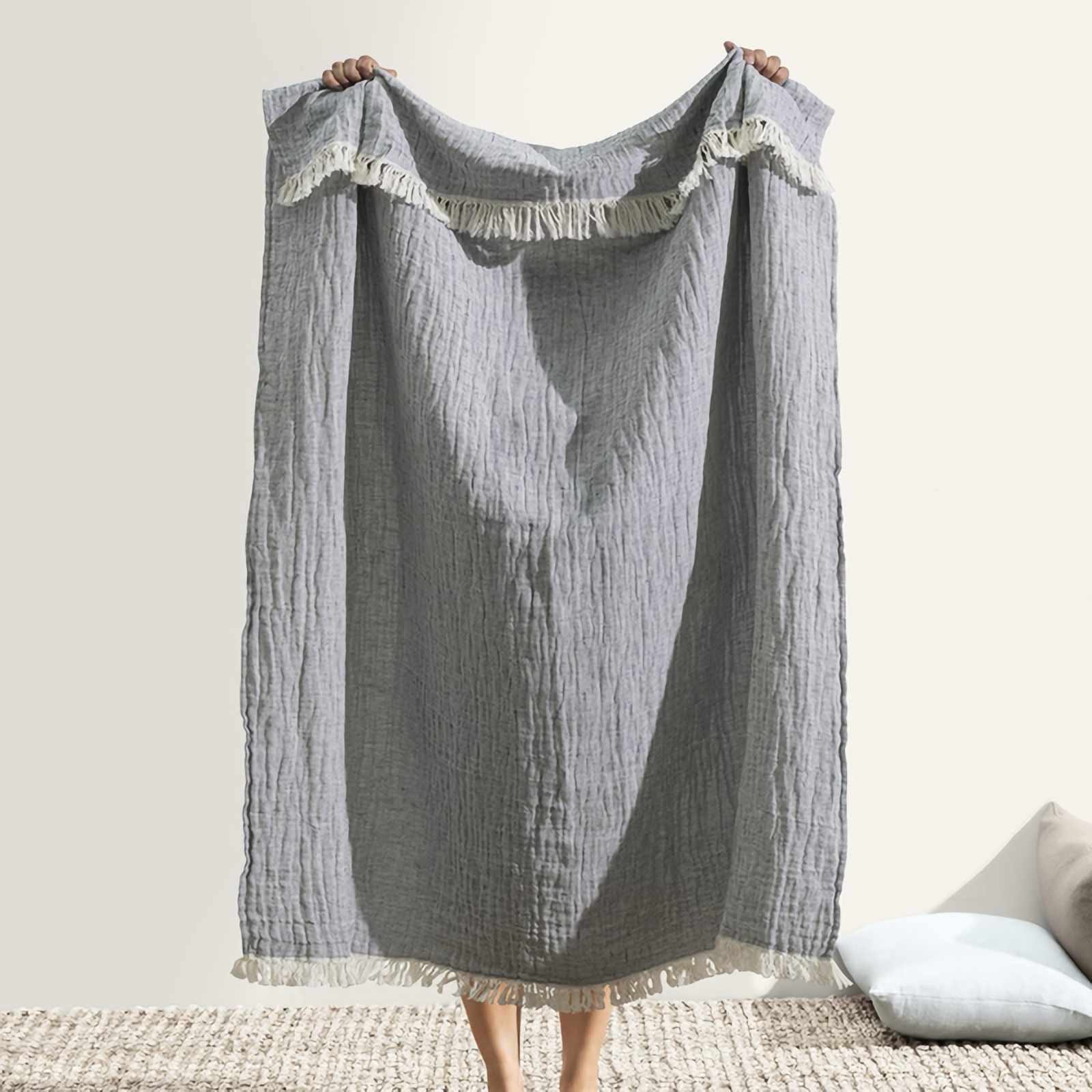 Folded Lands Downunder Soho Cotton Linen Throw in Lakeside Color