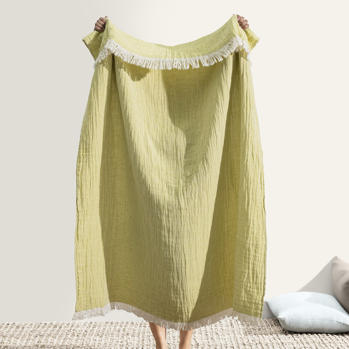 Hanging Lands Downunder Soho Cotton Linen Throw in Lime Color