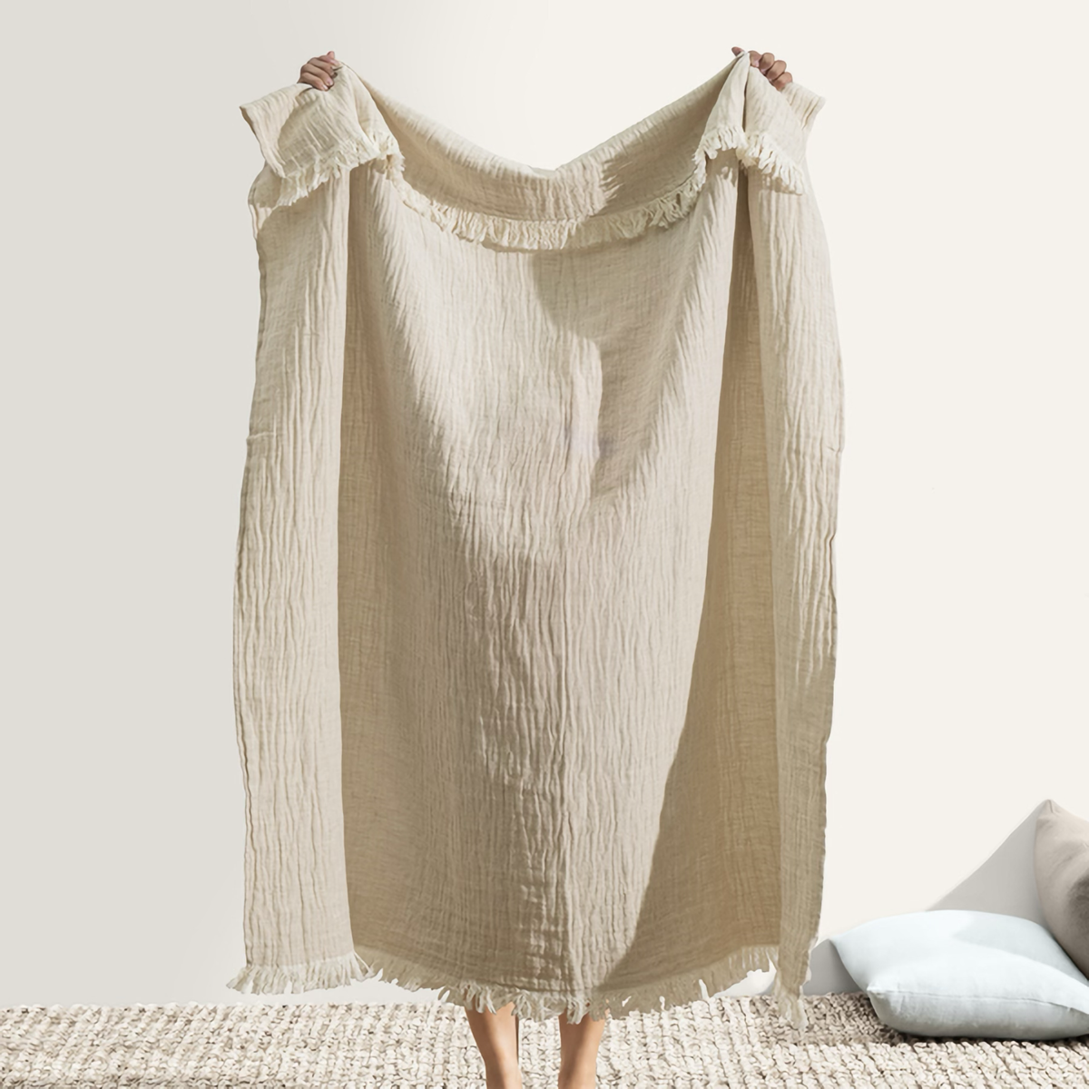 Hanging Lands Downunder Soho Cotton Linen Throw in Natural Color