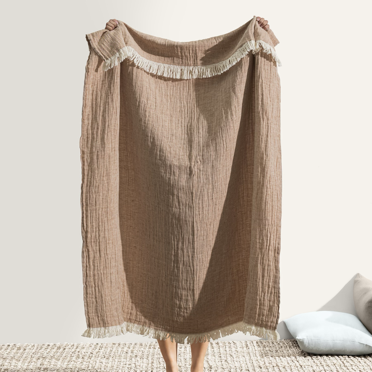 Hanging Lands Downunder Soho Cotton Linen Throw in Rust Color