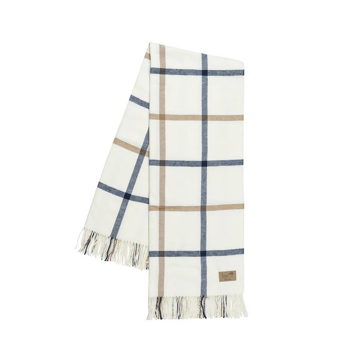Folded Lands Downunder Tattersall Plaid Throw in Navy and Caramel color