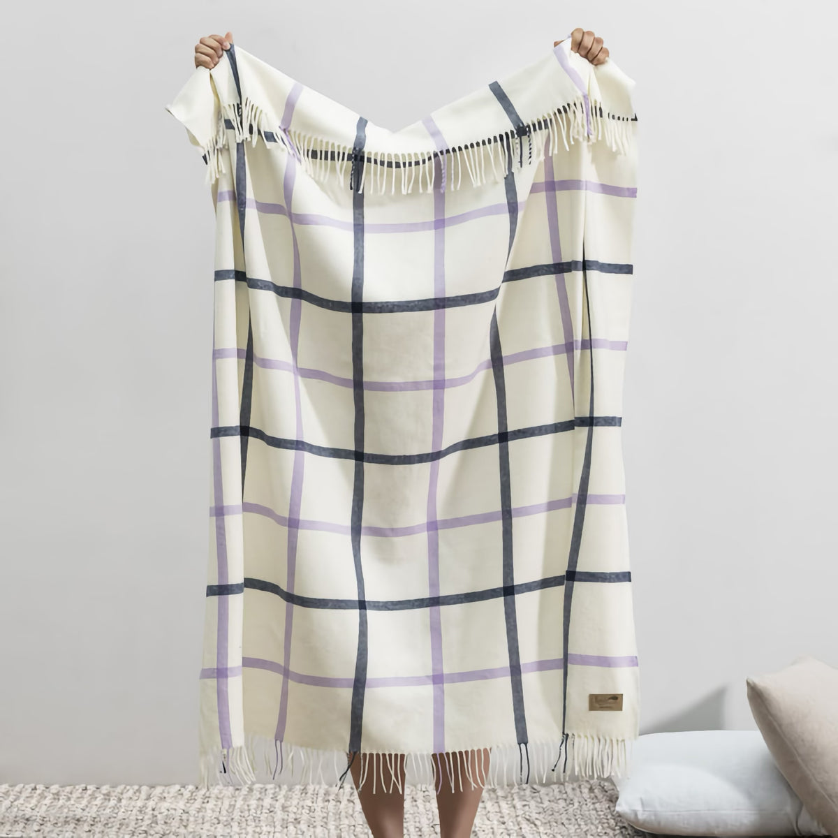 Hanging Lands Downunder Tattersall Plaid Throw in Lilac and Navy color