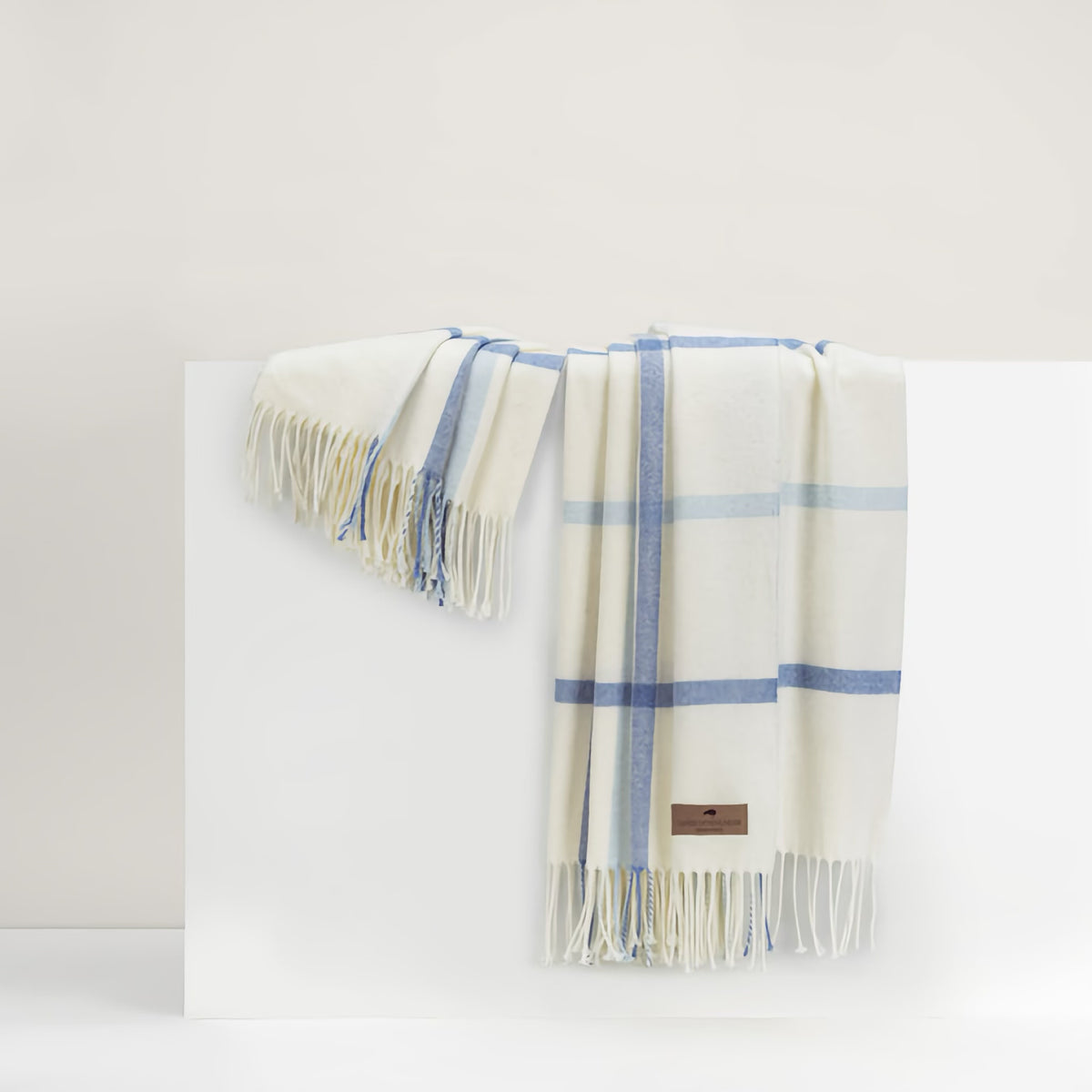 Lands Downunder Tattersall Plaid Throw in Blue Denim and Baby Blue colors