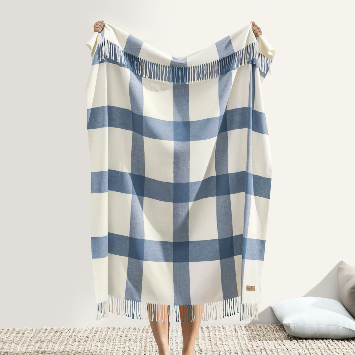 Hanging Lands Downunder Wellington Plaid Throw in Denim color