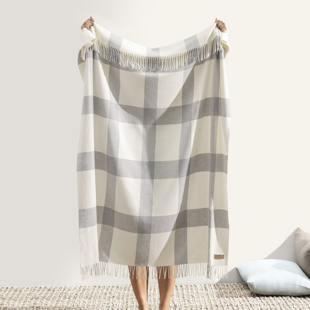 Hanging Lands Downunder Wellington Plaid Throw in Light Gray color