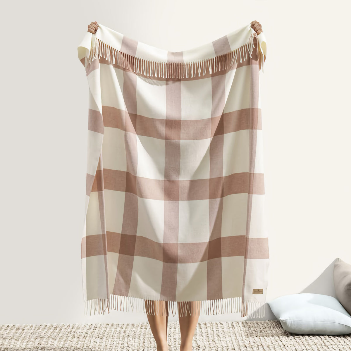 Hanging Lands Downunder Wellington Plaid Throw in Rose Quartz color