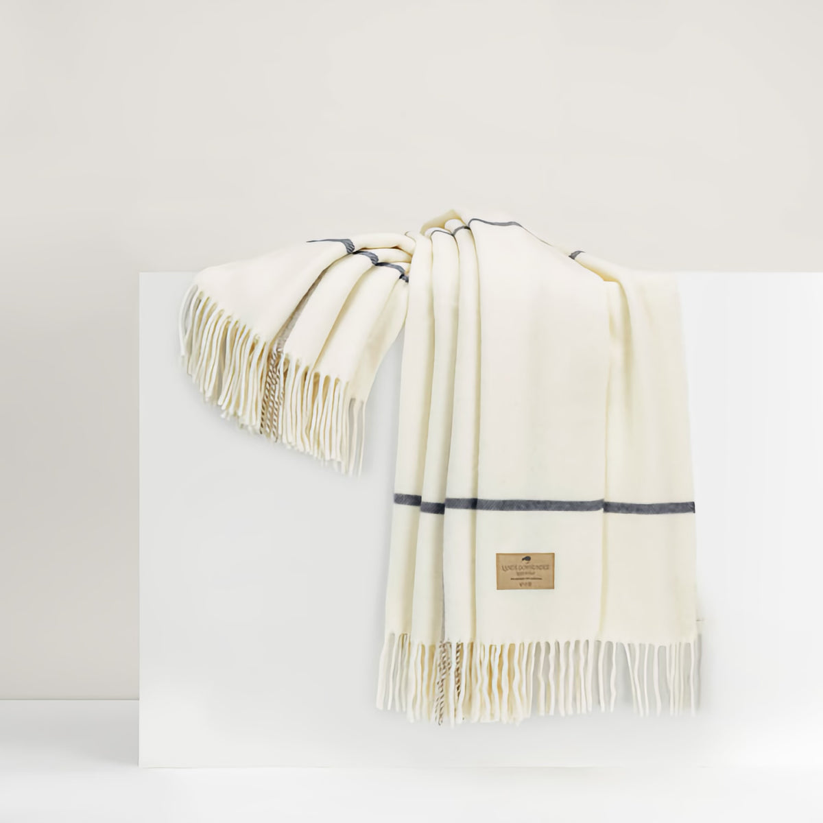 Lands Downunder Windowpane Cashmere Throw in Ecru and Navy color