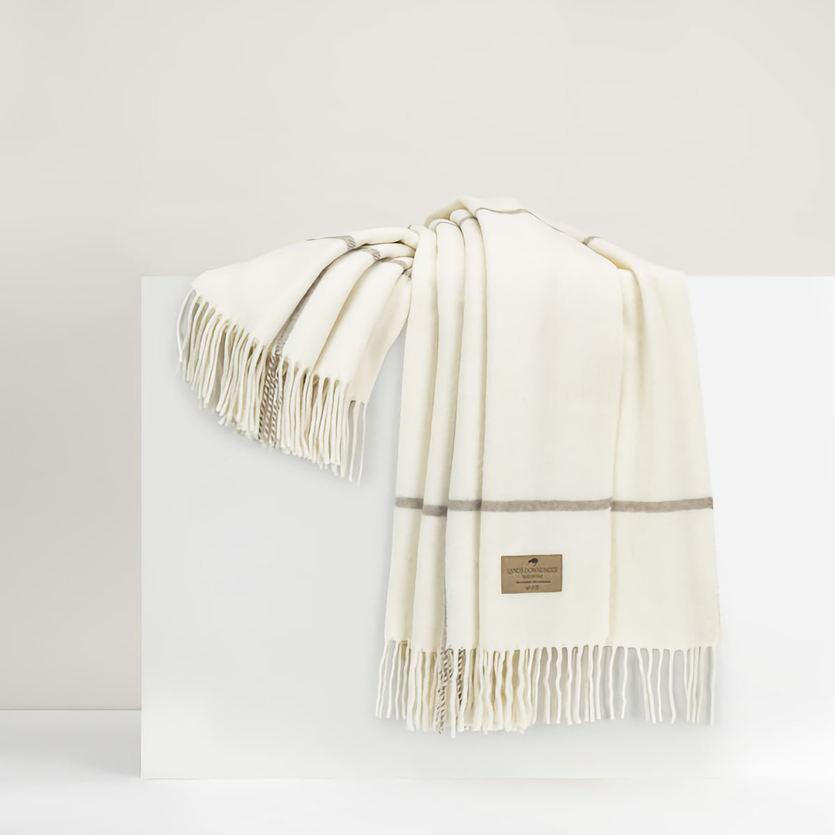 Lands Downunder Windowpane Cashmere Throw in Ecru and Taupe color