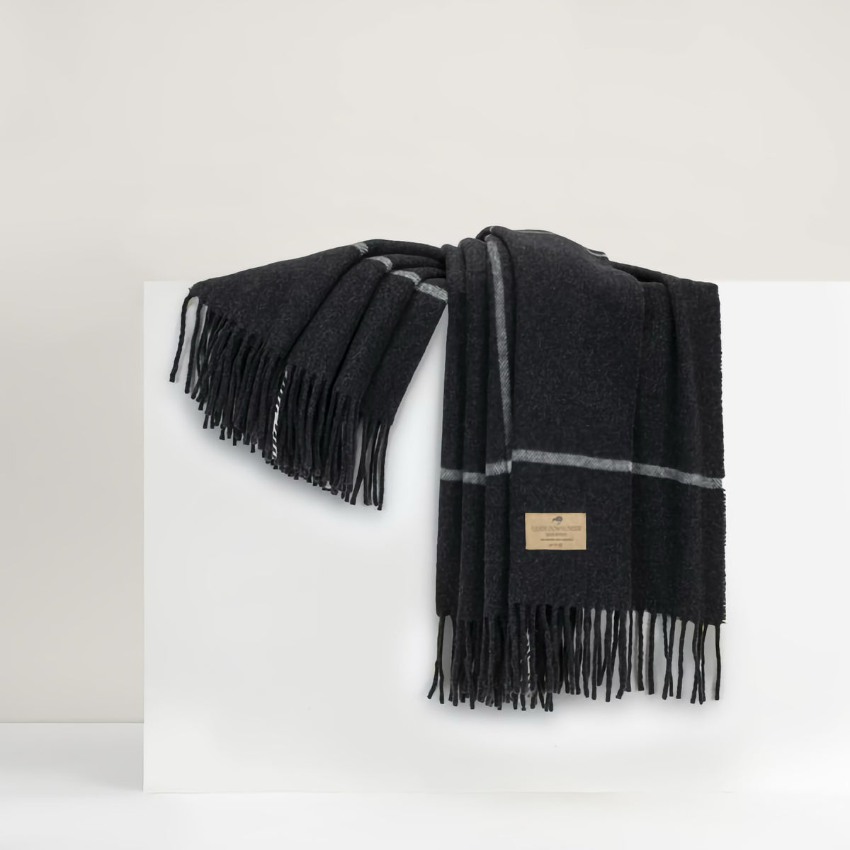 Lands Downunder Windowpane Cashmere Throw in Onyx color