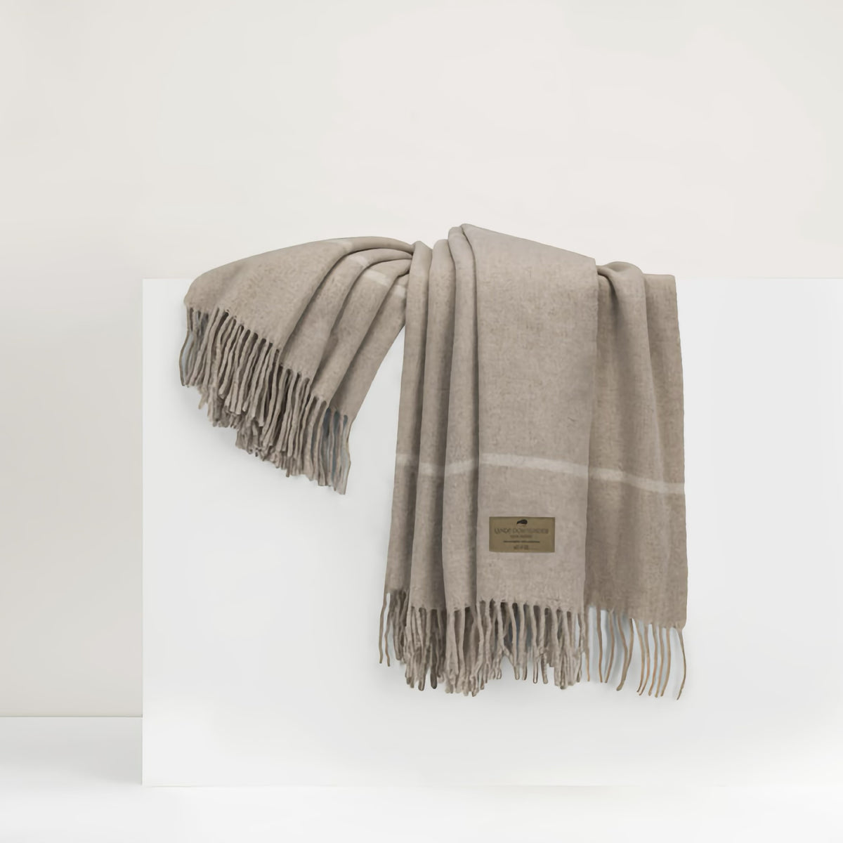 Lands Downunder Windowpane Cashmere Throw in Taupe color