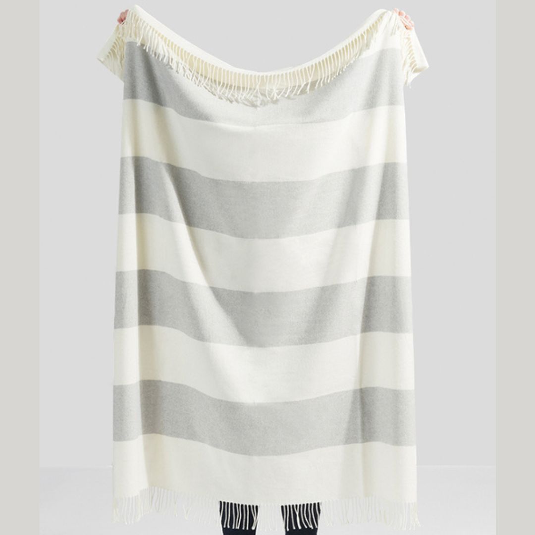 Lands Downunder Rugby Stripe Throw - Light Gray - Held Image