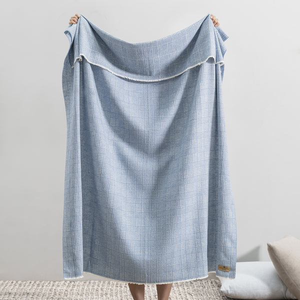 Lands Downunder Sutton Plaid Throw - Chambray - draped image