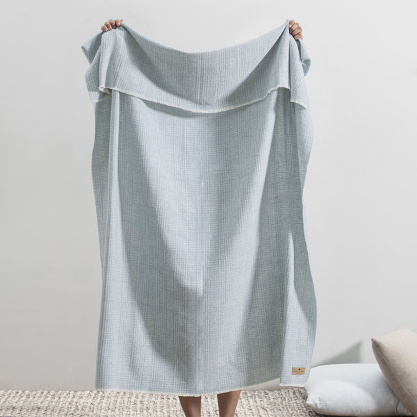 Lands Downunder Sutton Plaid Throw - Crystal Blue - held image