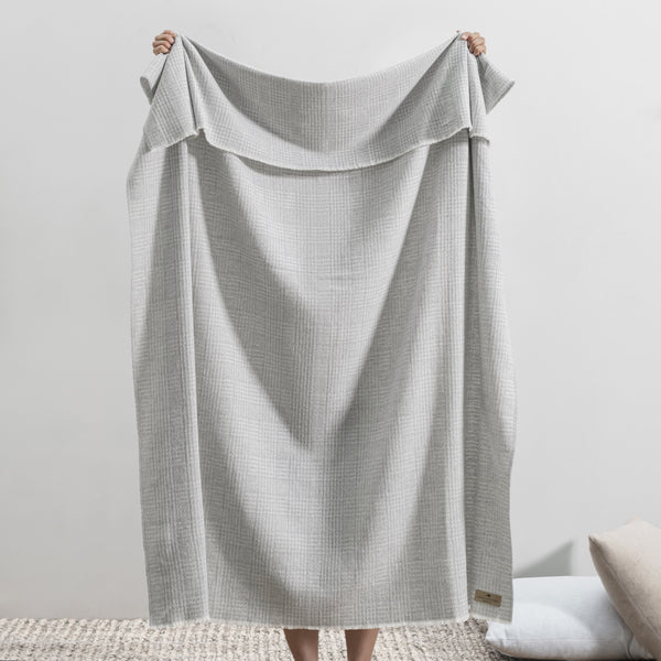 Lands Downunder Sutton Plaid Throw - Light Gray - draped image