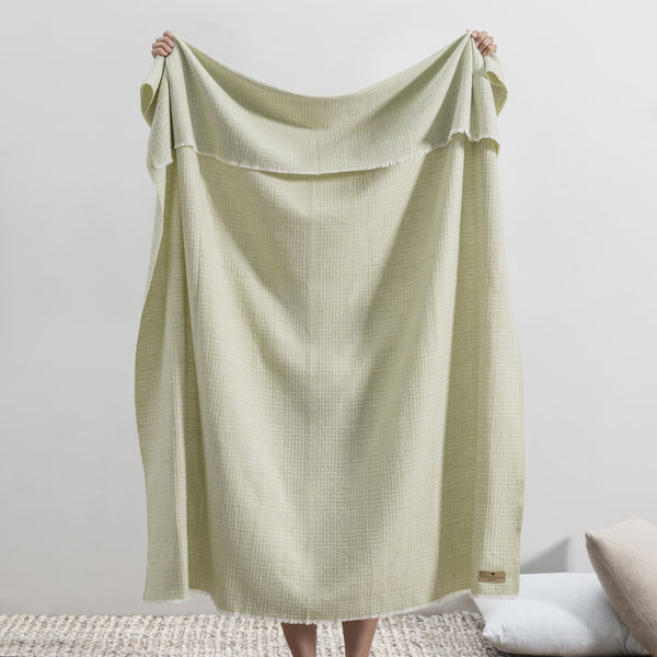 Lands Downunder Sutton Plaid Throw - Sage - Draped Image