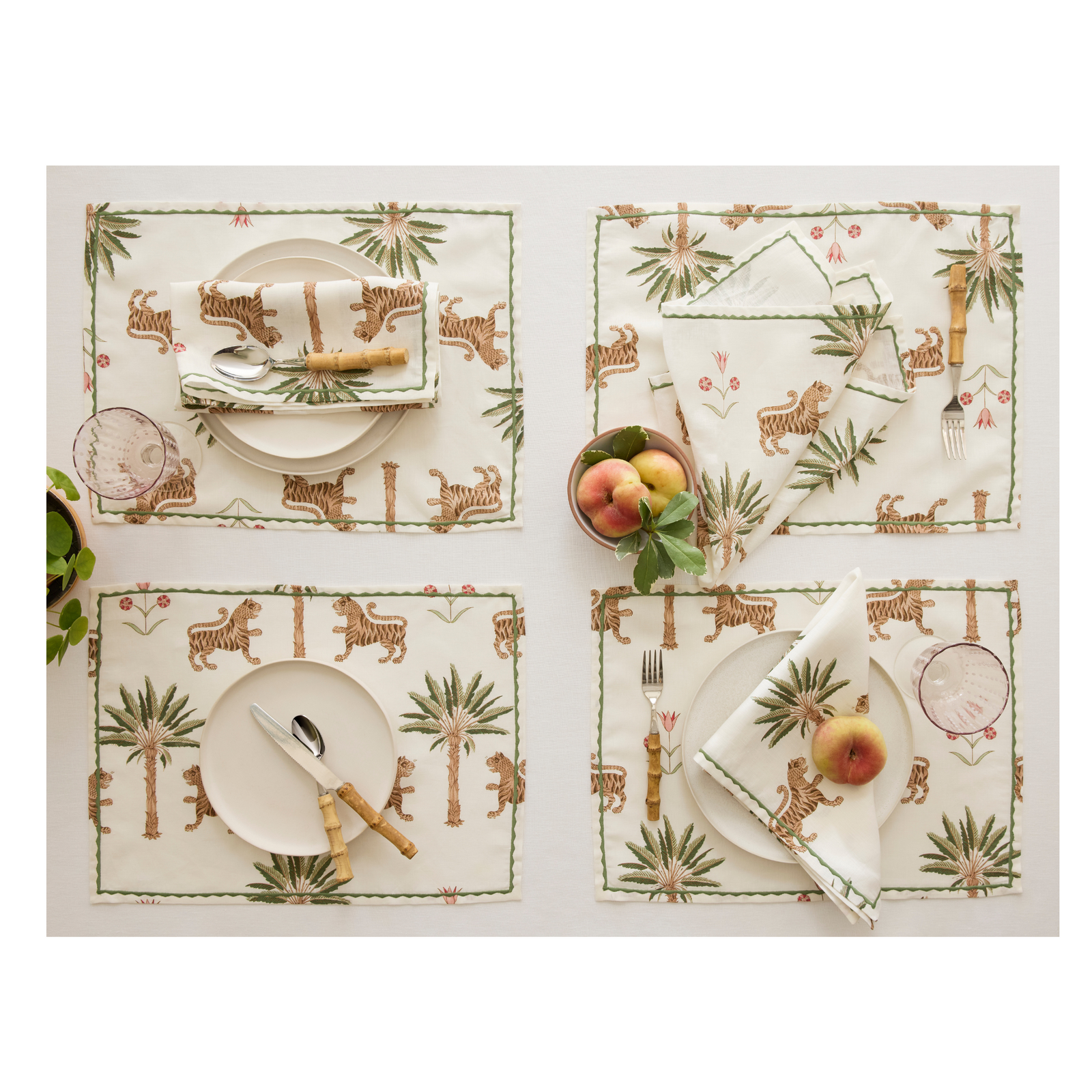 Lifestyle Image of Matouk Tiger Palm Table Linens Tigereye