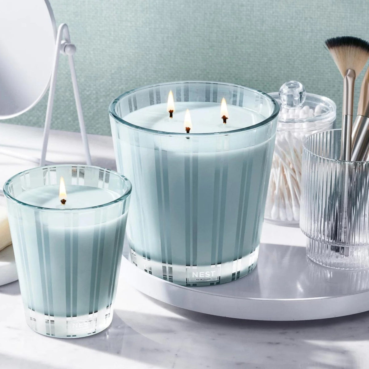 Lifestyle of Nest New York Driftwood and Chamomile Classic and 3-Wick Candles