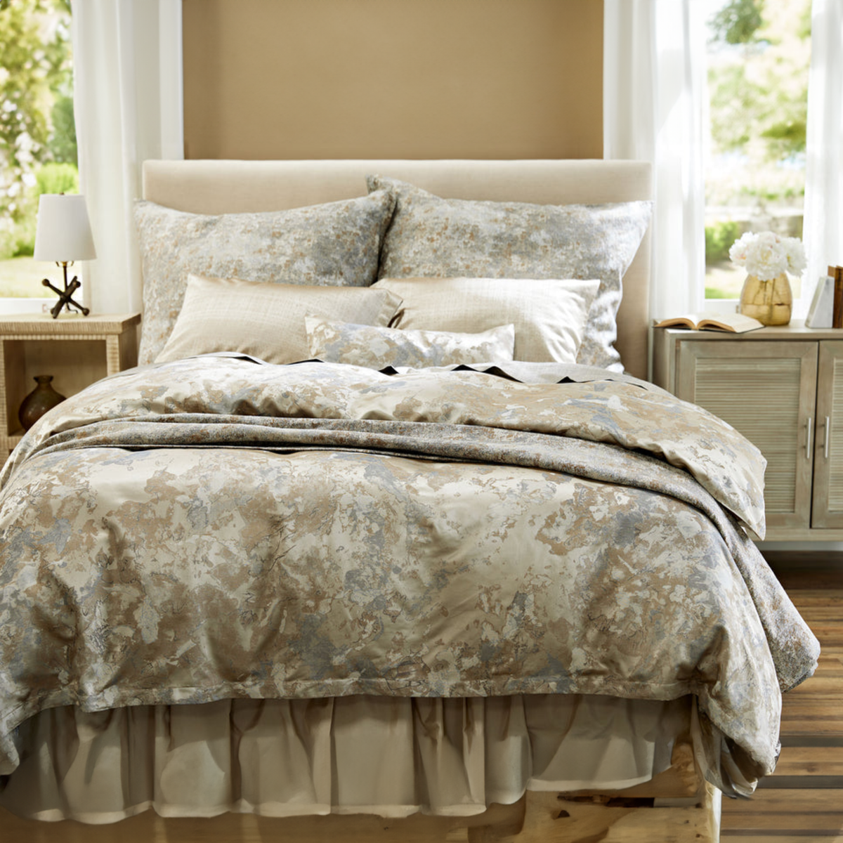 Lifestyle Image of SDH Trava Bedding in Steel Color