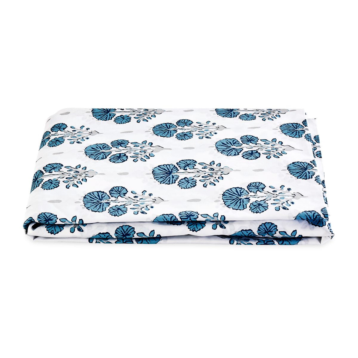 Folded Fitted Sheet of Lulu DK Matouk Joplin Bedding in Mineral Blue Color