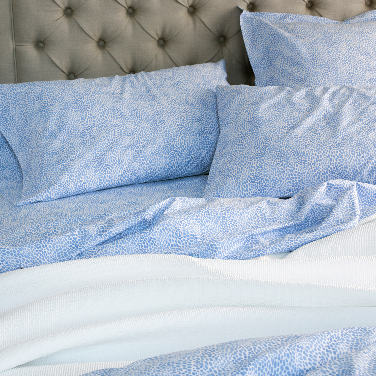 Sheets Closeup of Lulu DK Matouk Nikita Bedding in Azure Color