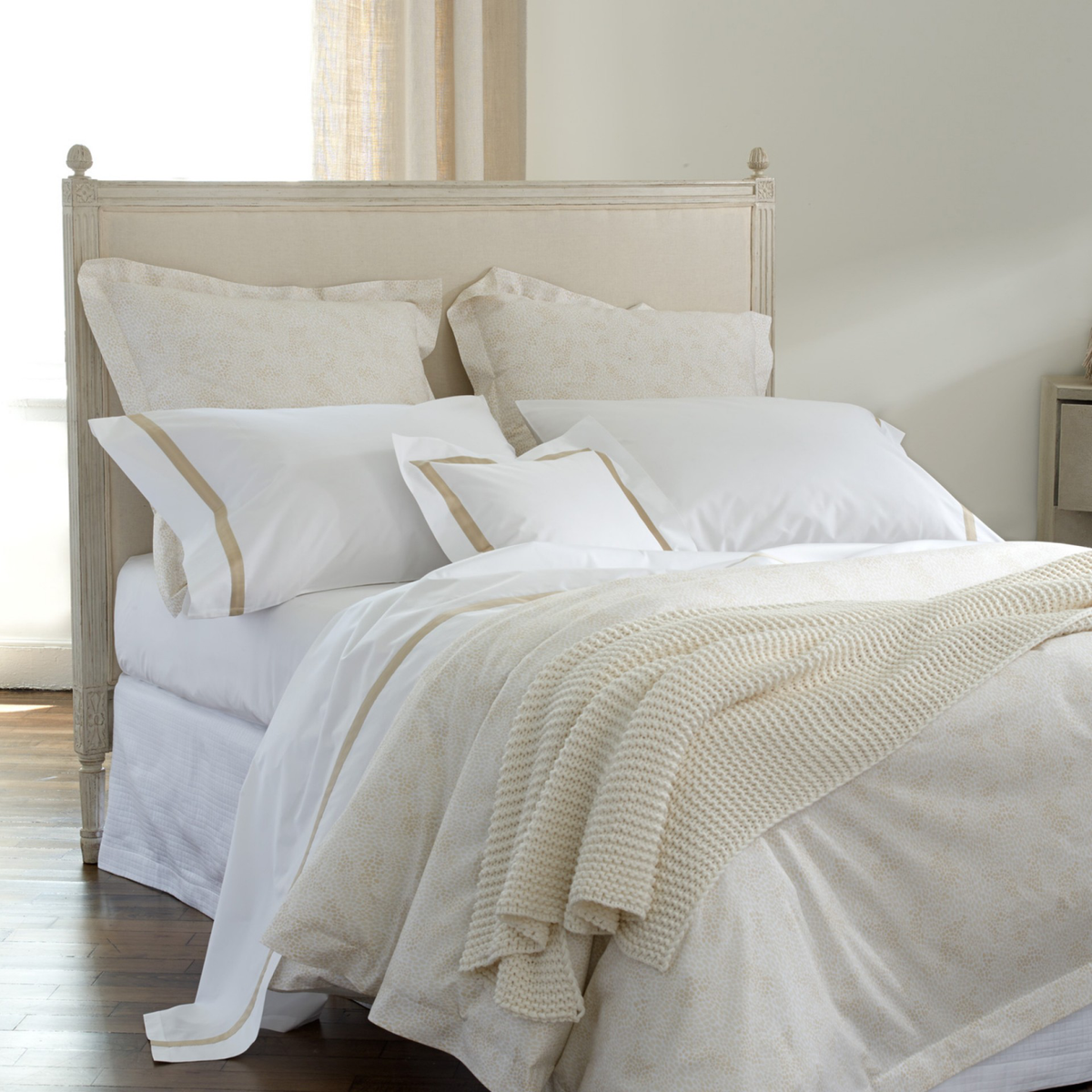 Assorted Collections of Champagne Colored Fine Linen with Matouk Nikita Bedding