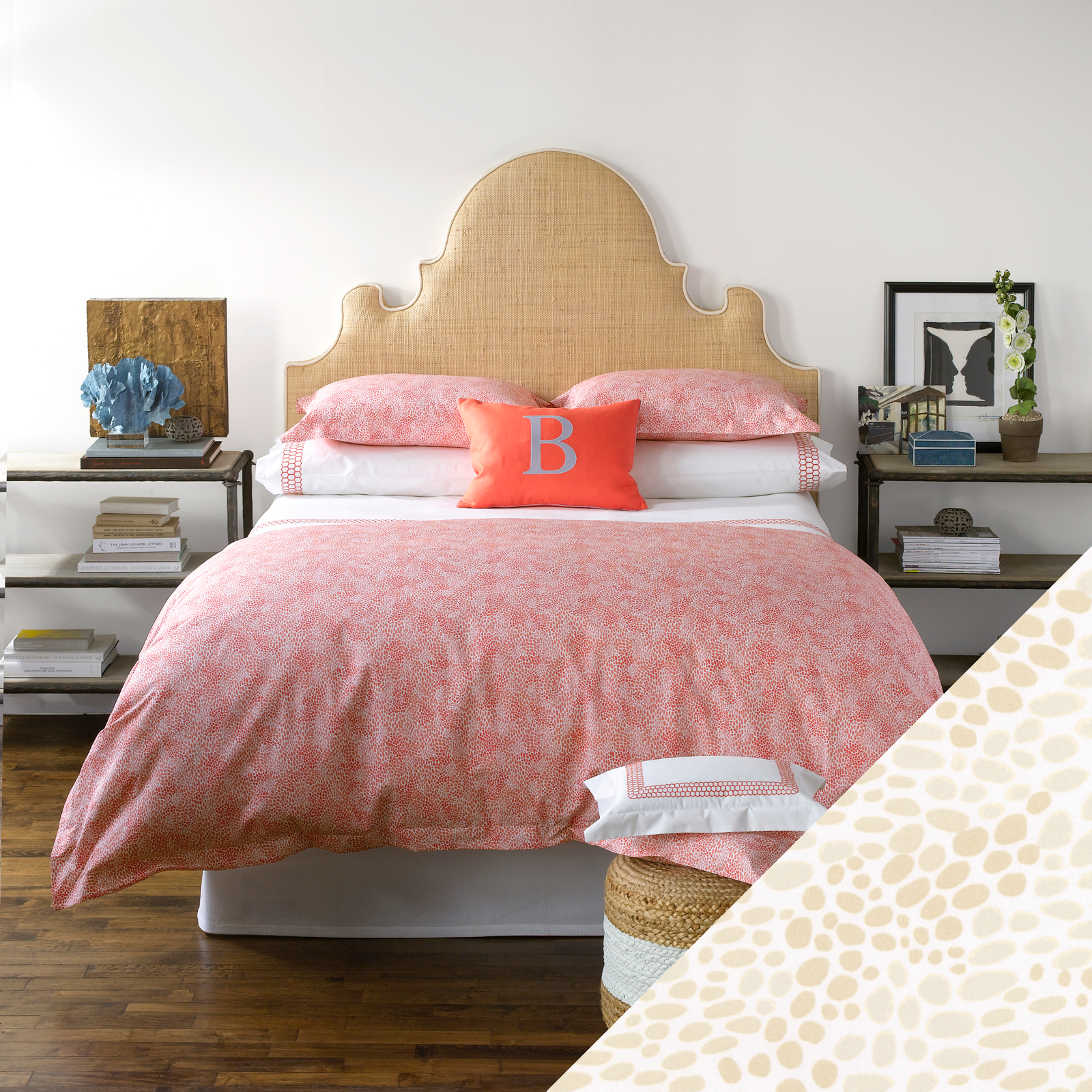 Full Bed Dressed in Lulu DK Matouk Nikita Bedding in Champagne Color