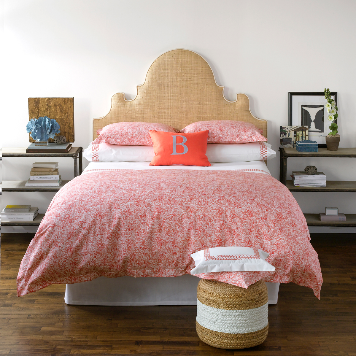 Full Bed Dressed in Lulu DK Matouk Nikita Bedding in Coral Color