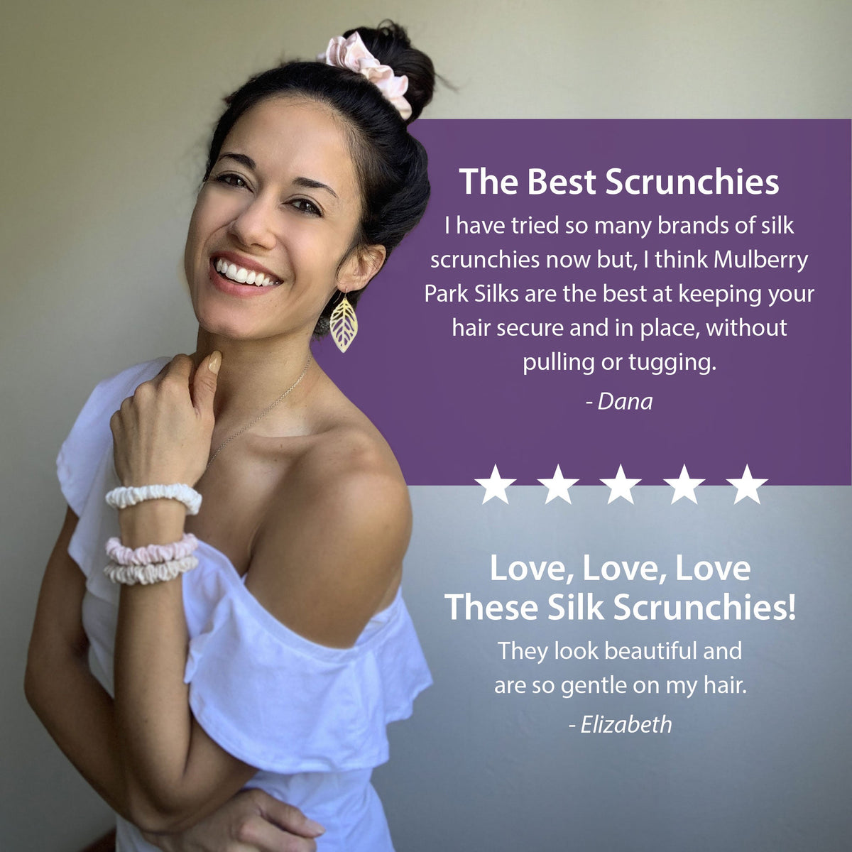 Mulberry Park Silks Pure Silk Scrunchies - Black, Silver, Grey