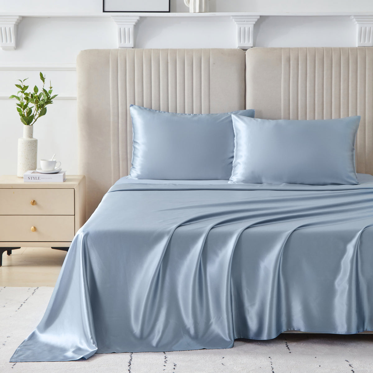 Mulberry Park Silks 22 Momme Flat Sheets - Steel Blue