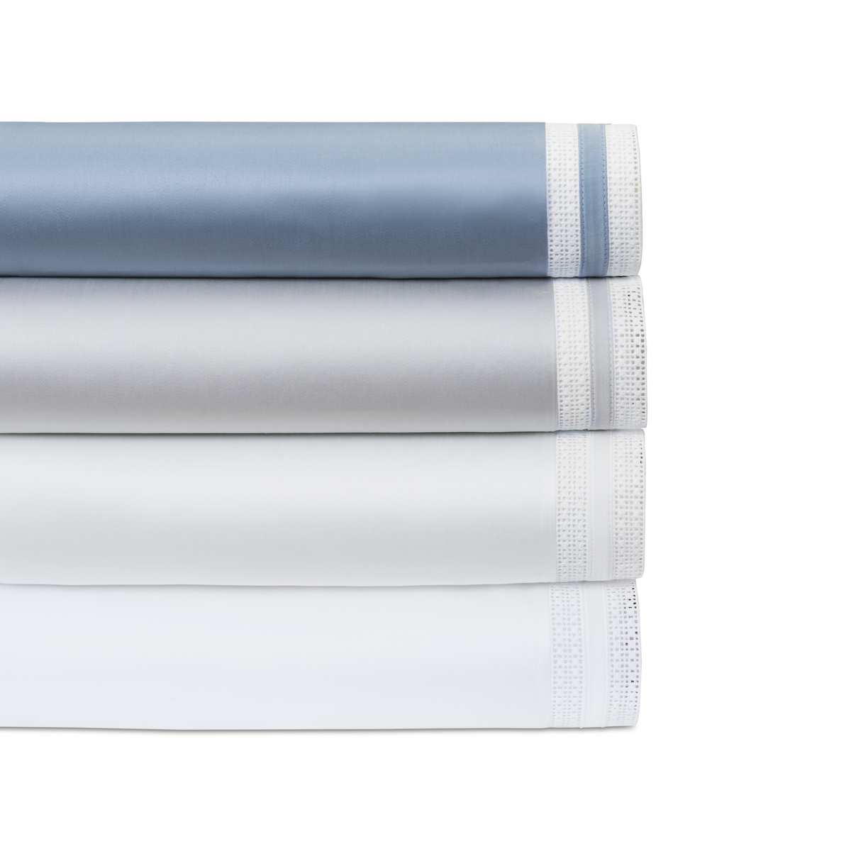 Stack of Matouk Grace Bedding Fine Linens in All Colors