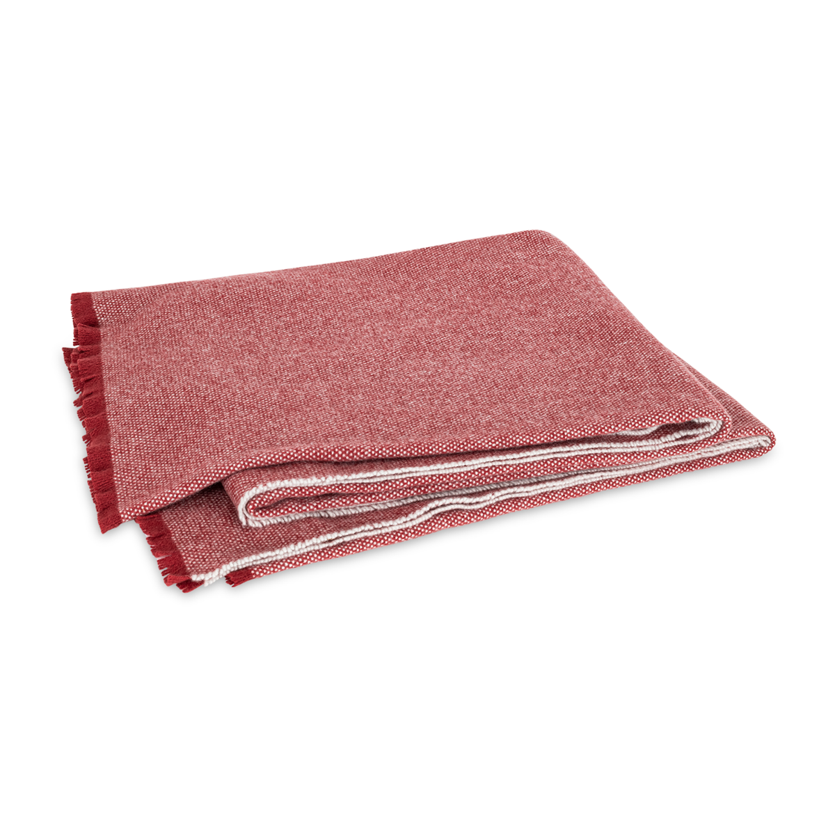 Folded Matouk Agnes Throw in Carnelian Color Against White Background